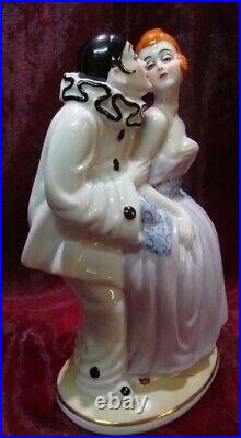 Art Deco Style Lamp Figurine Statue Clown Pierrette Harlequin Art Nouveau Style