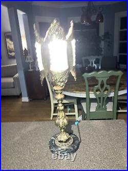 Art Deco Style Mid Century Marble Brass And Crystal Parlor Lamp