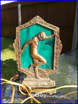 Art Deco Style Nude Woman Slag Glass table Lamp Light Figural