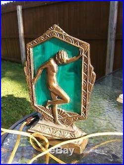 Art Deco Style Nude Woman Slag Glass table Lamp Light Figural