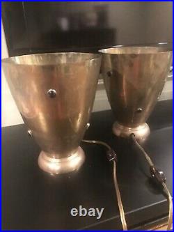 Art Deco Style Pair Of Lamps Brass WithJewel Accents Vintage Rewired Great Cond