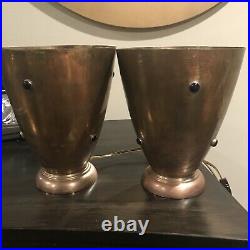 Art Deco Style Pair Of Lamps Brass WithJewel Accents Vintage Rewired Great Cond