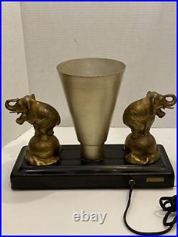 Art Deco Styled Accent Television Lamp Light Cast Gilt Figural Elephants Works