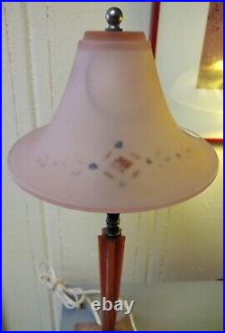 Art Deco Table Boudoir Desk Bakelite Lamp/Frosted Pink Hand Painted Floral Shade
