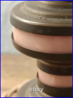 Art Deco Table Lamp / Night Light, Wood, Brass And Pink Galalite In Its Juice Art Deco Table Lamp / Night Light, Wood, Brass And Pink Galalite In Its Juice