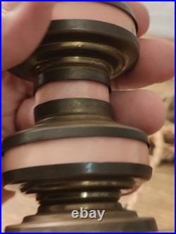Art Deco Table Lamp / Night Light, Wood, Brass And Pink Galalite In Its Juice