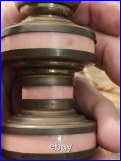 Art Deco Table Lamp / Night Light, Wood, Brass And Pink Galalite In Its Juice
