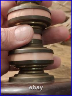 Art Deco Table Lamp / Night Light, Wood, Brass And Pink Galalite In Its Juice