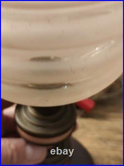 Art Deco Table Lamp / Night Light, Wood, Brass And Pink Galalite In Its Juice