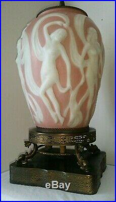 Art Deco Table Lamp Phoenix Consolidated Art Glass Dancing Nudes Nymphs c. 1930