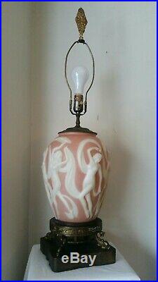 Art Deco Table Lamp Phoenix Consolidated Art Glass Dancing Nudes Nymphs c. 1930