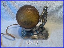 Art Deco Table Lamp Pirate W Amber Globe