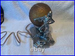 Art Deco Table Lamp Pirate W Amber Globe