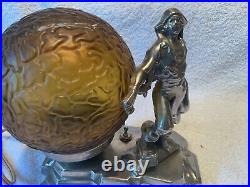 Art Deco Table Lamp Pirate W Amber Globe