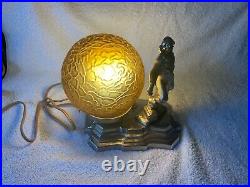 Art Deco Table Lamp Pirate W Amber Globe