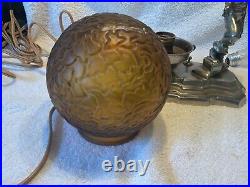 Art Deco Table Lamp Pirate W Amber Globe