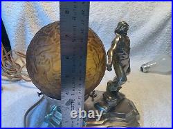 Art Deco Table Lamp Pirate W Amber Globe