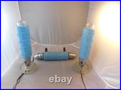 Art Deco Torpedo Lamps Powder Blue Glass Set Of 3 Vintage 12