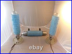 Art Deco Torpedo Lamps Powder Blue Glass Set Of 3 Vintage 12
