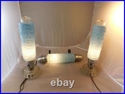 Art Deco Torpedo Lamps Powder Blue Glass Set Of 3 Vintage 12
