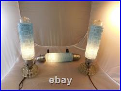 Art Deco Torpedo Lamps Powder Blue Glass Set Of 3 Vintage 12