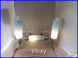 Art Deco Torpedo Lamps Powder Blue Glass Set Of 3 Vintage 12