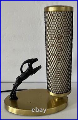 Art Deco Tv Lamp Leaping Gazelle With Mesh Cylinder Lamp All Original Working