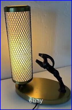 Art Deco Tv Lamp Leaping Gazelle With Mesh Cylinder Lamp All Original Working