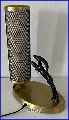 Art Deco Tv Lamp Leaping Gazelle With Mesh Cylinder Lamp All Original Working