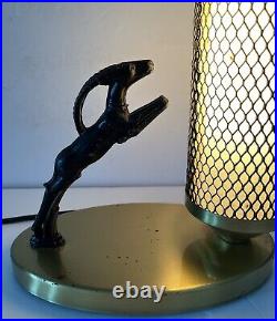 Art Deco Tv Lamp Leaping Gazelle With Mesh Cylinder Lamp All Original Working