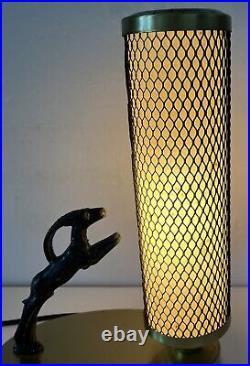Art Deco Tv Lamp Leaping Gazelle With Mesh Cylinder Lamp All Original Working