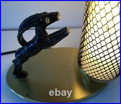 Art Deco Tv Lamp Leaping Gazelle With Mesh Cylinder Lamp All Original Working