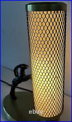 Art Deco Tv Lamp Leaping Gazelle With Mesh Cylinder Lamp All Original Working
