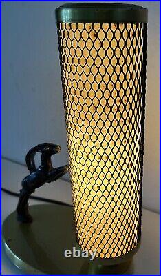 Art Deco Tv Lamp Leaping Gazelle With Mesh Cylinder Lamp All Original Working