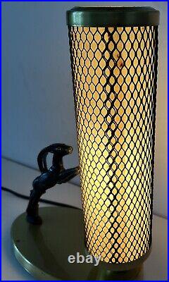 Art Deco Tv Lamp Leaping Gazelle With Mesh Cylinder Lamp All Original Working