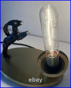 Art Deco Tv Lamp Leaping Gazelle With Mesh Cylinder Lamp All Original Working
