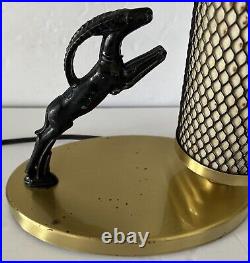 Art Deco Tv Lamp Leaping Gazelle With Mesh Cylinder Lamp All Original Working