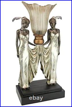 Art Deco Twin Maidens Illuminated Statue Sculptural Lamp Elegant Table Torchiere