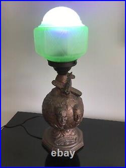 Art Deco Uranium 1930's Will Rogers Wiley Post Aviation Commemorative Globe Lamp