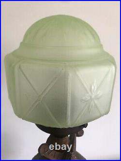 Art Deco Uranium 1930's Will Rogers Wiley Post Aviation Commemorative Globe Lamp