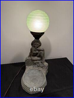 Art Deco Uranium Glass Frankart spelter Lamp With Shade