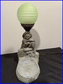 Art Deco Uranium Glass Frankart spelter Lamp With Shade