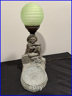 Art Deco Uranium Glass Frankart spelter Lamp With Shade