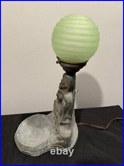 Art Deco Uranium Glass Frankart spelter Lamp With Shade