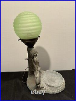 Art Deco Uranium Glass Frankart spelter Lamp With Shade