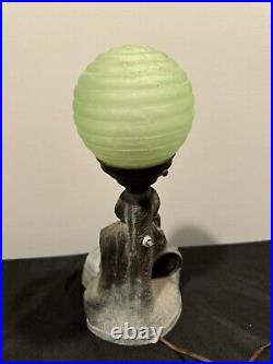 Art Deco Uranium Glass Frankart spelter Lamp With Shade