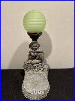 Art Deco Uranium Glass Frankart spelter Lamp With Shade