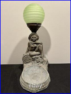 Art Deco Uranium Glass Frankart spelter Lamp With Shade