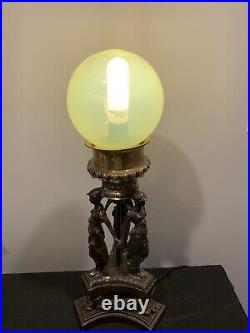 Art Deco Uranium Glass Vaseline Lamp With Ball Shade! 