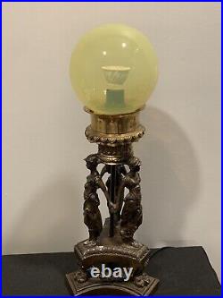 Art Deco Uranium Glass Vaseline Lamp With Ball Shade! 